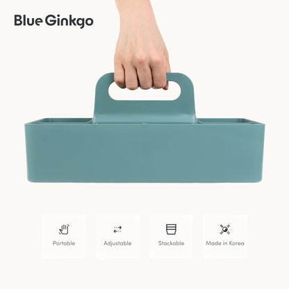 BLUE GINKGO Stackable Organizer Caddy – Korean-Made Portable Tote for Bathroom, Office, Crafts, or School Supplies (Rectangle, White)