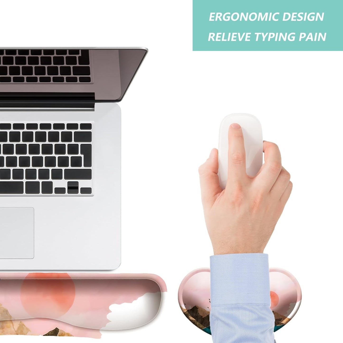 Keyboard Wrist Rest Mouse Wrist Support Set, Memory Foam Wrist Rest Pad for Computer Laptop Keyboard Mouse, Ergonomic Wrist Cushion Support for Typing Pain Relief, Gaming Home Office, Flowers Grass