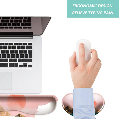 Keyboard Wrist Rest Mouse Wrist Support Set, Memory Foam Wrist Rest Pad for Computer Laptop Keyboard Mouse, Ergonomic Wrist Cushion Support for Typing Pain Relief, Gaming Home Office, Flowers Grass