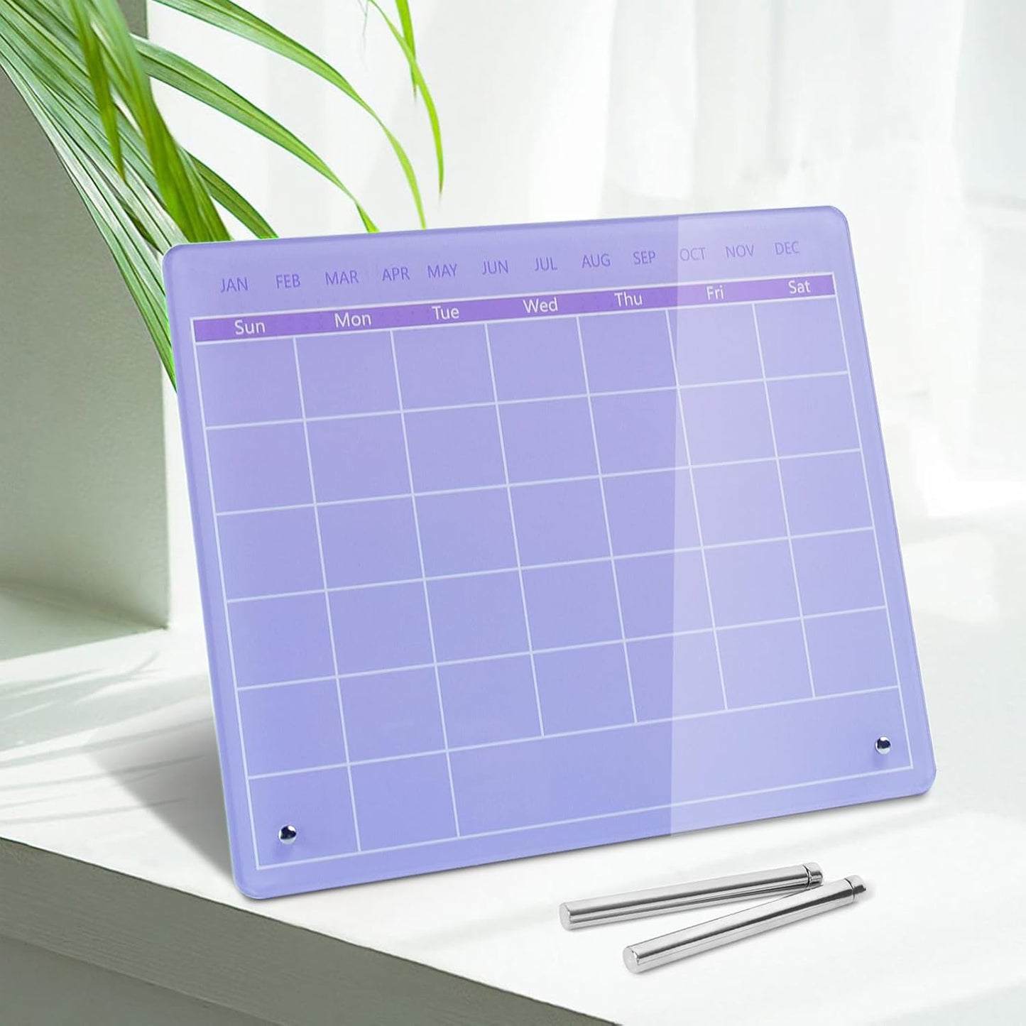 Calendar Dry Erase Board,12"X10",Acrylic Desk Calendar with Stand,Pink Dry Erase Board for Home Office School