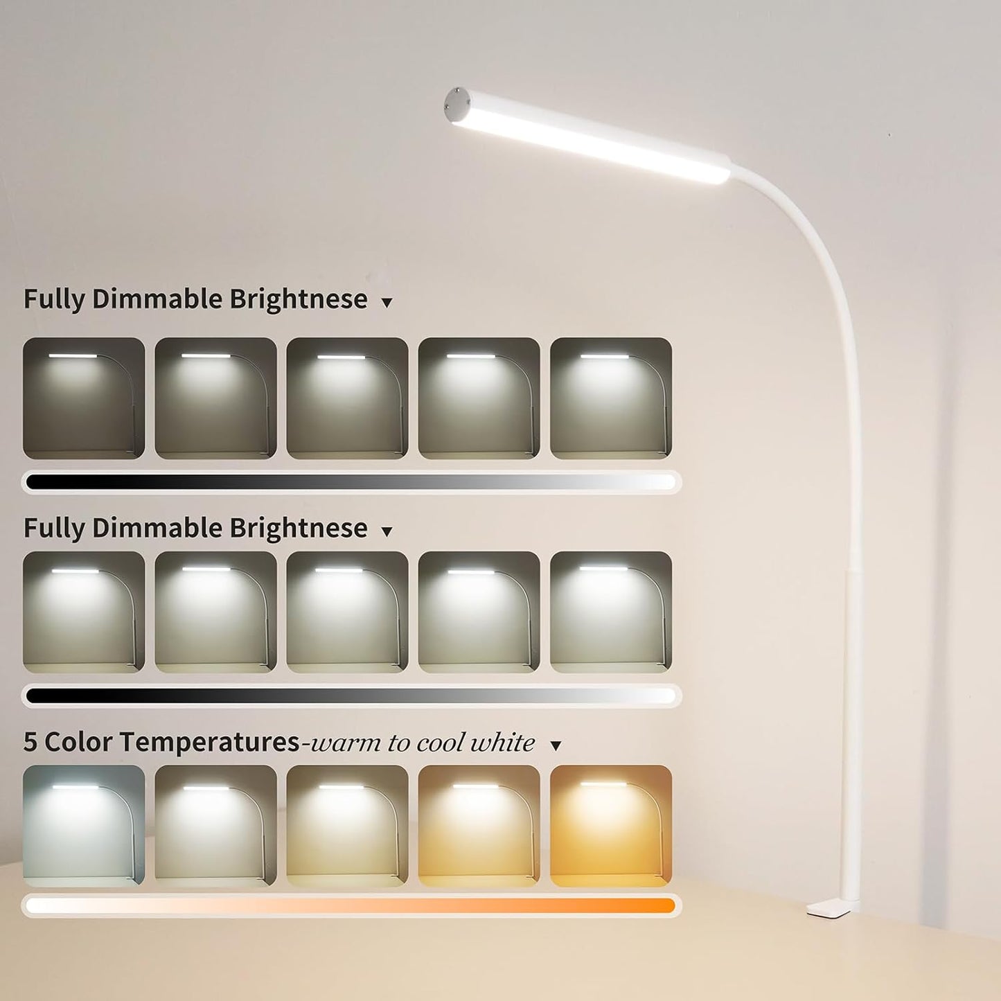 LED Desk Lamp for Office Home, Adjustable Flexible Eye-Caring Desk Light with,5 Modes 10 Brightness Adjustment, USB Adapter Desk Lamp with Clamp-MINI-B