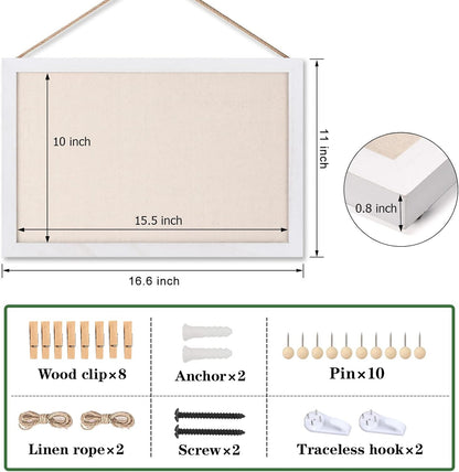 Emfogo Cork Board Vision Board, 16 "x11 White Linen Cork Boards for Walls with Frame, Pin Board Bulletin Board for Home Kitchen School Office Decor