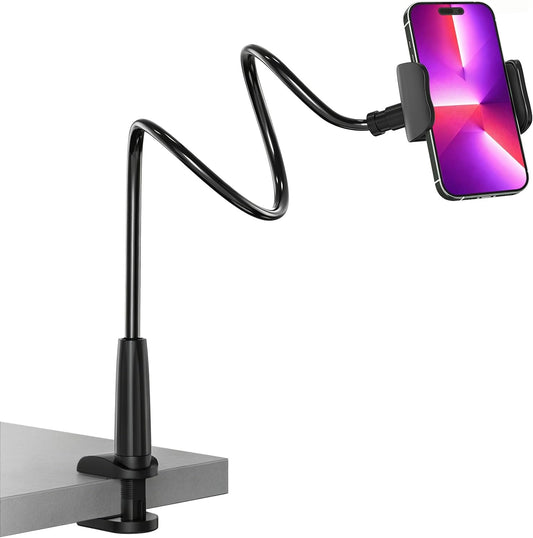 MAGIPEA Gooseneck Phone Holder for Bed, Flexible Overhead Cell Phone Mount for Desk, Hands-Free Viewing Clamp Stand Compatible with iPhone 17 16 15 Pro Max and 3.5-7" Devices