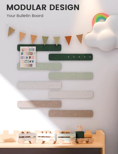 Fluxynara Cork Board Alternative Felt Strip Board 8-Pack 13"x2", Office Pin Board with 50 Push Pins, Adhesive Install for Bedroom Door & Home Office(Linen Dusk)