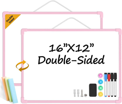 Small Dry Erase Board for Wall, 16" x 12" Double-Sided Hanging Whiteboard, Magnetic White Board with 4 Markers, 4 Magnets and 3 Mini Sticky Notes, Portable Whiteboard for Kids, School, Home, Office