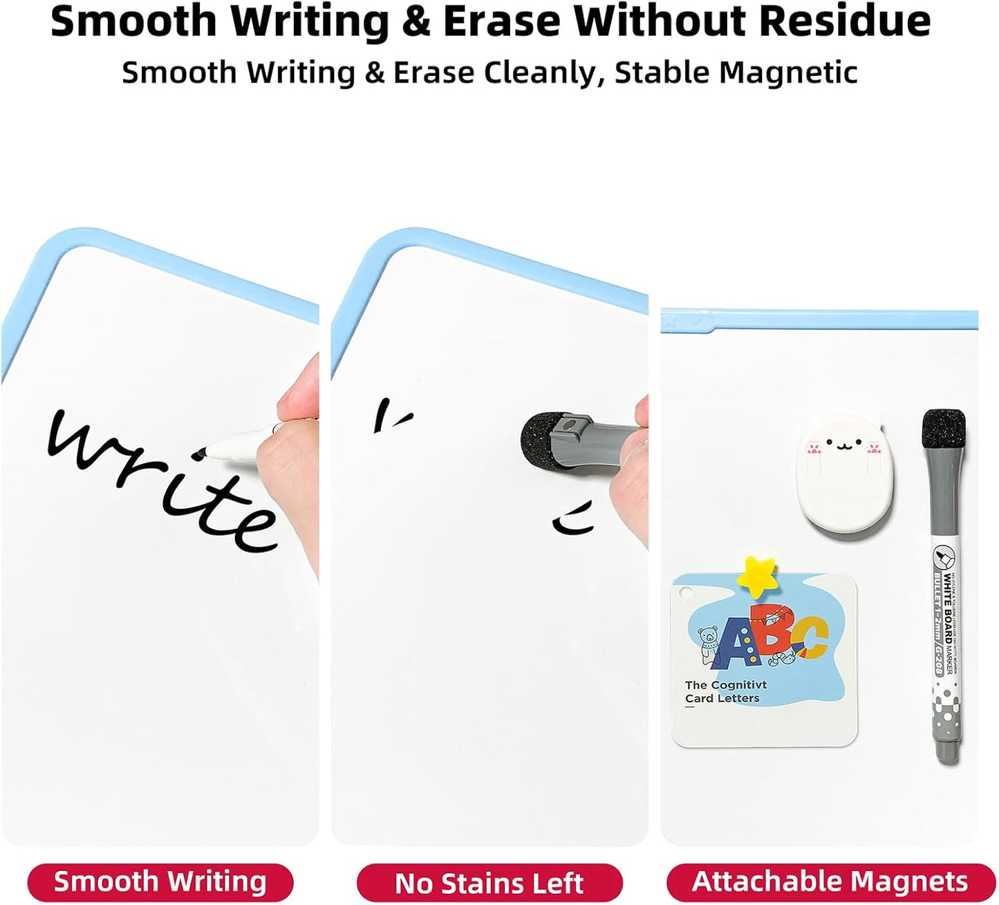 Colorful Dry Erase White Board 8.3x11in, Magnetic Desktop Board with Stand, 2 Markers (Eraser Head), 4 Magnets - Double-Sided Easel for Daily Planning, Memo, Office/Home/School (Blue)