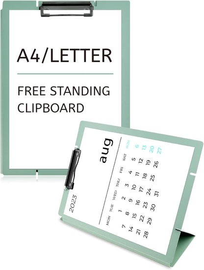 Free Standing Clipboard and Desktop Stand with Adjustable Buckles Easel Back - Foldable Stand and Document Holder for School, Office and Business Use (9.37 x 12.6 inches) (Black)