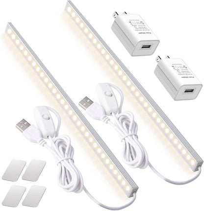 DWEPTU 2Pack LED Under Cabinet Light LED Light Bar with USB Powered Under Cabinet Lights for Closet Light Bar Under Counter Lighting Work Tables Student Dormitory (Include AC Plug)