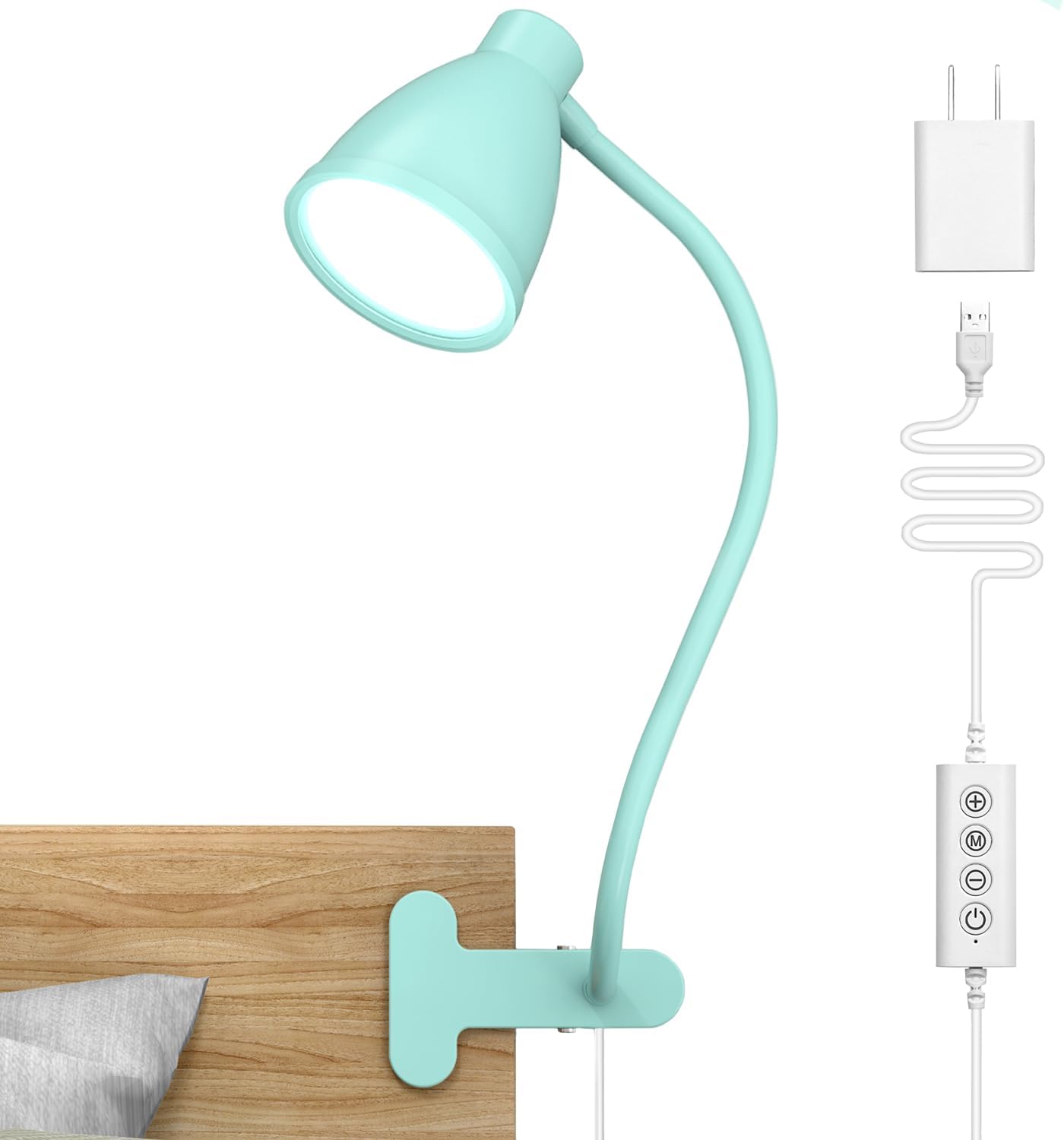 BOHON Clip on Light, 10W 38 LED Desk Lamp with Clamp, 5 Color 10 Brightness Auto Off Timer, Flexible Neck Clip Lamp, Desk Lights for Office Home Bed Bedside Reading, Bright Yellow