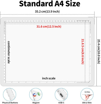 Phylosal Rechargeable A3 LED Light Pad for Diamond Painting, Ultra-Thin Magnetic Tracing Light Box for Drawing, Diamond Art Light Board with Side Button, Super Bright Light Table for Sketching (White)