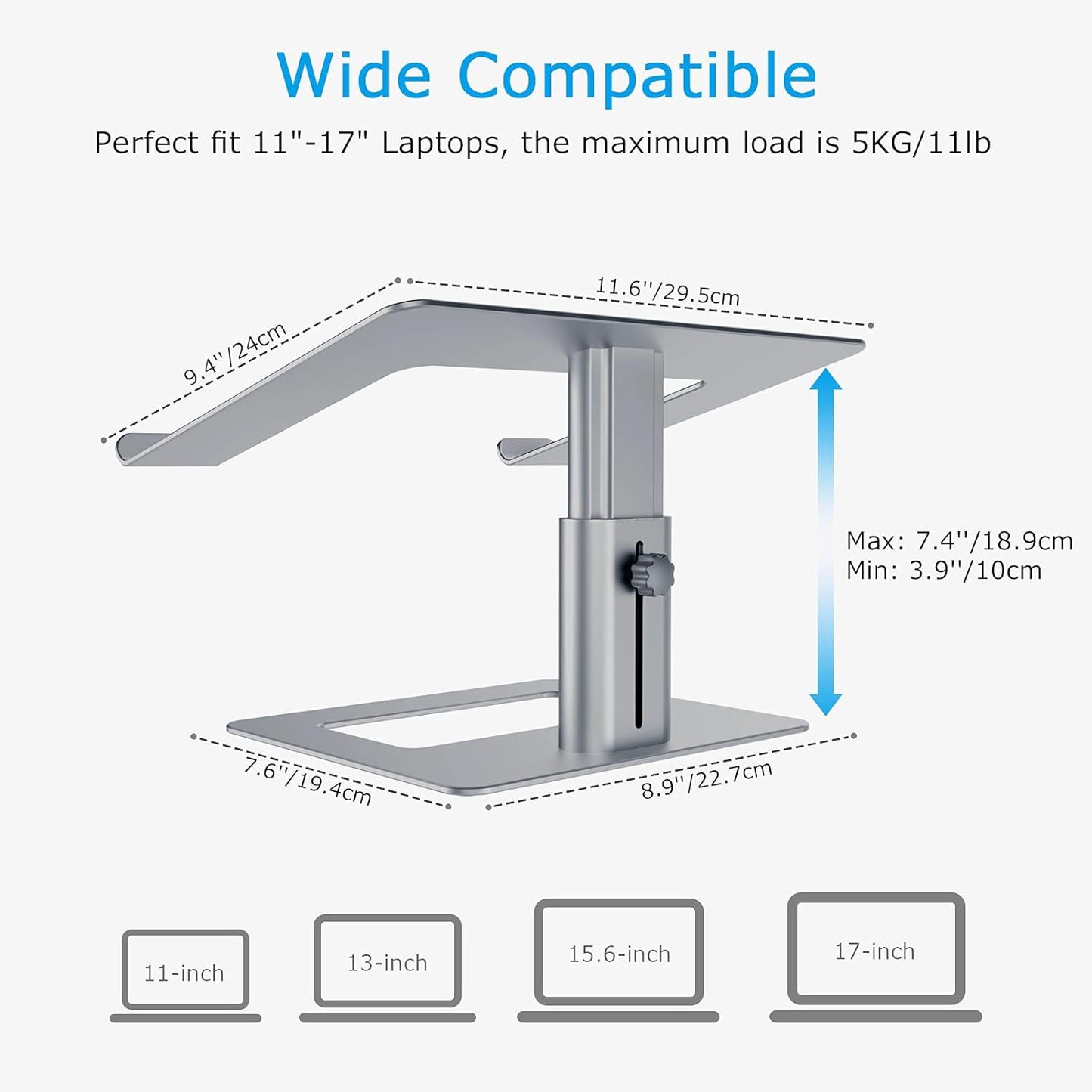 BoYata Laptop Stand, Ergonomic Aluminum Height Adjustable Computer Stand Laptop Holder for Desk, Compatible with MacBook Pro/Air, Dell, Lenovo, HP, Samsung, More Laptops 11-17"