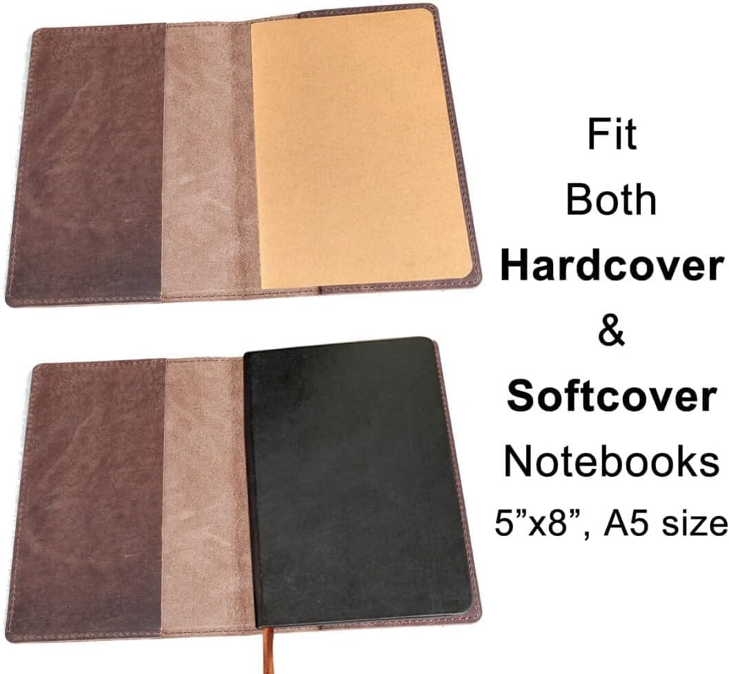 Fan&Ran Genuine Leather Journal Cover for Field Notes Notebooks, Moleskine Cahier Journal Pocket 3.5 x 5.5 Inches, Bourbon Brown