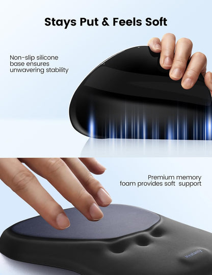 meatanty Mouse Pad with Wrist Rest, Ergonomic Mouse Wrist Support, Desk Mouse Mat Computer Accessories, Soft Memory Foam Palm Hand Pain Relief, Non-Slip Laptop Cushion, Office Home Gaming Black Blue
