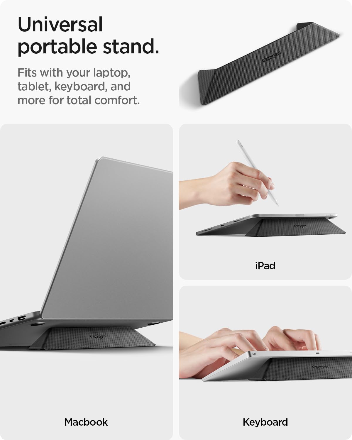 Spigen Slim Fold Portable Laptop Stand Keyboard Riser Foldable Ergonomic Angle Lift Anti-Slip Compatible with MacBook Neo, MacBook Air, MacBook Pro 11"-16" and iPad/Air/Pro and More - Black (LD201-S4)