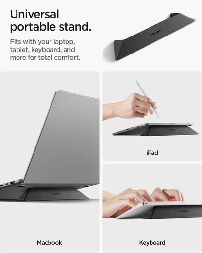 Spigen Slim Fold Portable Laptop Stand Keyboard Riser Foldable Ergonomic Angle Lift Anti-Slip Compatible with MacBook Neo, MacBook Air, MacBook Pro 11"-16" and iPad/Air/Pro and More - Black (LD201-S4)