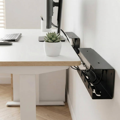 Ovanmexis Under Desk Cable Management Tray (2-Pack) with Quick-Release Mount - Snap-On Tool-Free, Includes Magnetic Cable Clips & Straps, No Drill Hidden Base for Home Office Standing Desk (Black)