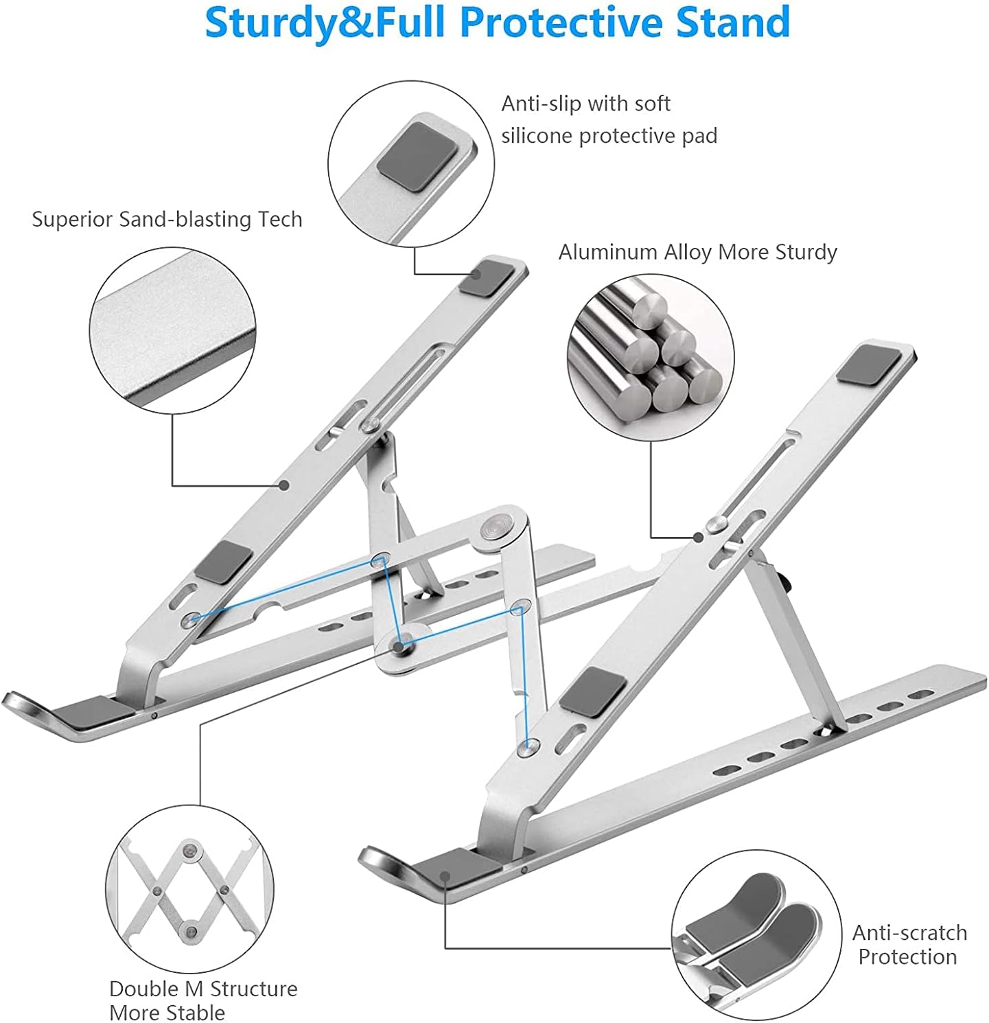 Leeboom Laptop Stand for Desk, Ergonomic Adjustable Aluminum Foldable Portable Computer Stand, Lecterns & Podiums, Fits 10-15.6" MacBook Air Pro HP Lenovo Dell Laptops & Tablets(Silver)