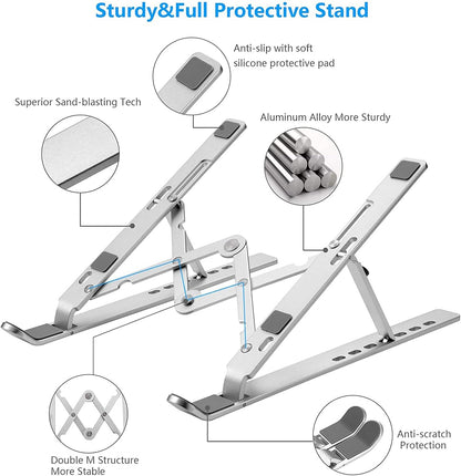 Leeboom Laptop Stand for Desk, Ergonomic Adjustable Aluminum Foldable Portable Computer Stand, Lecterns & Podiums, Fits 10-15.6" MacBook Air Pro HP Lenovo Dell Laptops & Tablets(Silver)