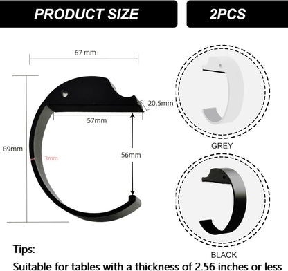 2PCS Purse Hook for Table Purse Hanger for Desk Portable Desk Bag Hook Non-slip Purse Holder for Table High-Strength Alloy Material for Durability Hangers for Table for Heavy Loads((Black and Gray)