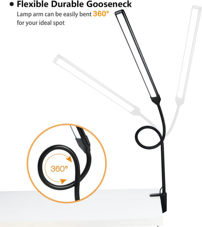LED Desk Lamp with Clamp, Clamp Light, Tall Desk Lamp with Long Gooseneck, 11W, 850 LMS, 3 Color Modes, 10 Brightness Levels, Eye-Caring, Clip on Desk Light for Reading, Home, Office