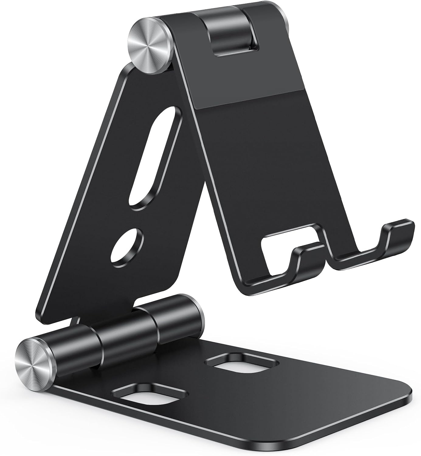 OMOTON Foldable Cell Phone Stand, C4 Portable Aluminum Phone Holder, Adjustable Phone Dock Cradle for iPhone 17/16/15 Pro Max Air, Small Tablets, Smart Phones, Women Men Gift for Fathers Day, Silver
