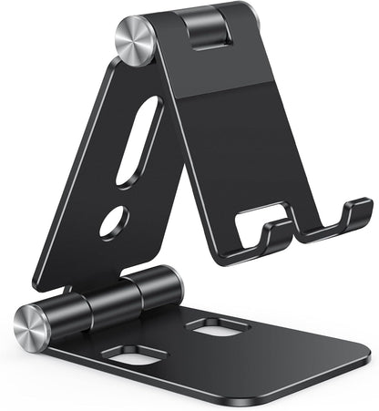 OMOTON Foldable Cell Phone Stand, C4 Portable Aluminum Phone Holder, Adjustable Phone Dock Cradle for iPhone 17/16/15 Pro Max Air, Small Tablets, Smart Phones, Women Men Gift for Fathers Day, Silver