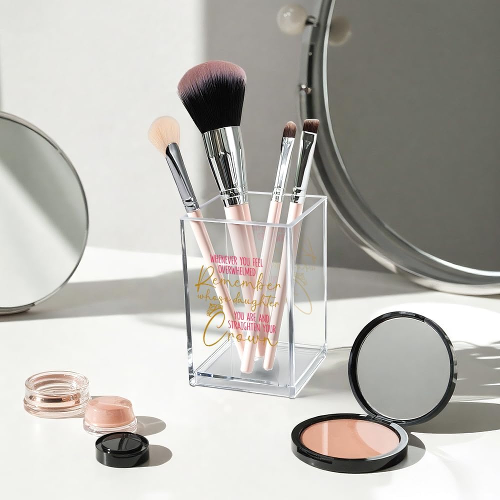 Never Let Anyone Dull Your Sparkle Acrylic Makeup Brush Organizer Holder, Girl Power Desk Acrylic Brushes Storage, Inspirational Quote Gifts for Women Friend Sister Make Up Artist Makeup Lover