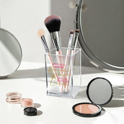 Never Let Anyone Dull Your Sparkle Acrylic Makeup Brush Organizer Holder, Girl Power Desk Acrylic Brushes Storage, Inspirational Quote Gifts for Women Friend Sister Make Up Artist Makeup Lover
