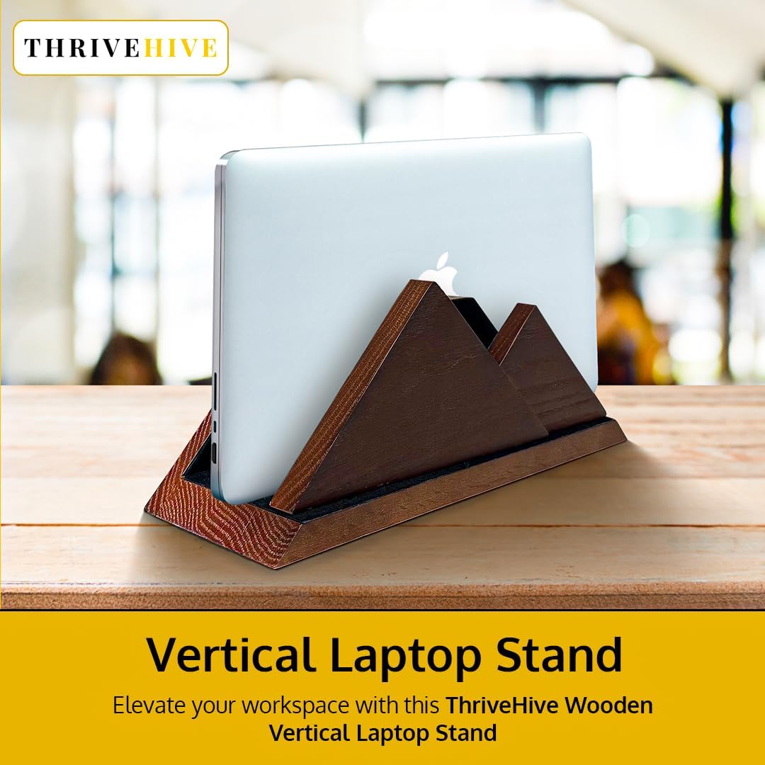 Dual Laptop Holder Vertical Stand 2 Slots Wooden - Dark Brown (Walnut Color) - Vertical Holder for Desk, MacBook Pro & Air, Desktop Organizer Made of Natural Wood, Adjustable Stand for Notebooks