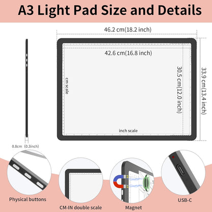 YINGWOND Rechargeable A4 Light Box for Tracing,Ultra-Thin 9000LUX Super Bright Wireless Light Pad with Adjustable Brightness Color,13.9x10 in Light Board for Diamond Painting Drawing Sketching