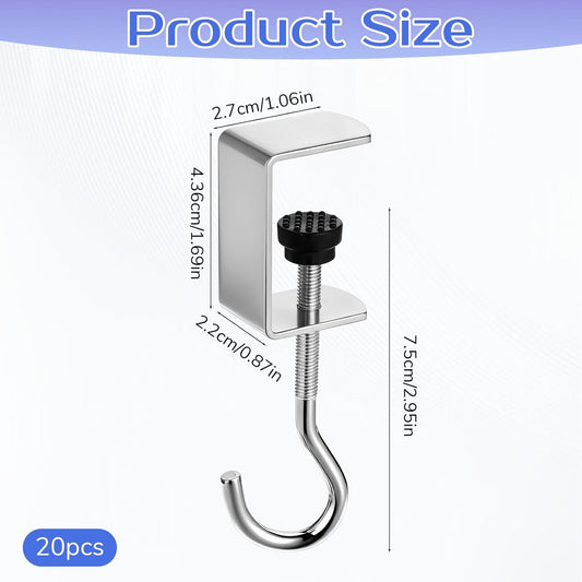 Kifmurase 20Pcs Heavy-Duty Purse Hooks for Table, High-Strength Stainless Steel Hanger, Adjustable Desk Hooks for Hanging Bags, Portable Purse Hanger Clip for Handbag, Backpack, Under Counter