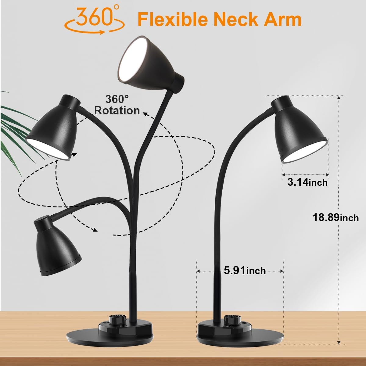 BOHON LED Desk Lamp with USB Charging Port, 3 Color Modes Dimmable Reading Lamp, Auto Dimming Task Lamp, Flexible Neck Table Light for Dorm Bedside, Adapter Include, White