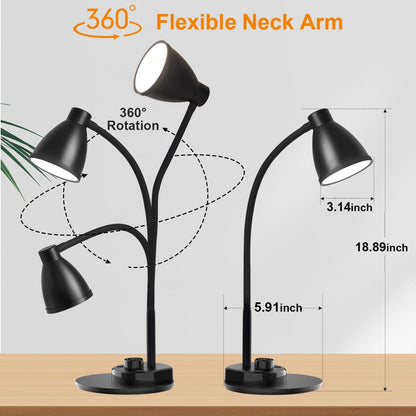 BOHON LED Desk Lamp with USB Charging Port, 3 Color Modes Dimmable Reading Lamp, Auto Dimming Task Lamp, Flexible Neck Table Light for Dorm Bedside, Adapter Include, White