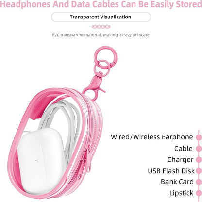 Linsaner 1|2|4 Pack Available Storage Bag for Organizing Data Cables, Earphone, Chargers, Keys, Change, Blind Box Doll Transparent Display Bag, Tech Pouch (Black, 1 Pack)