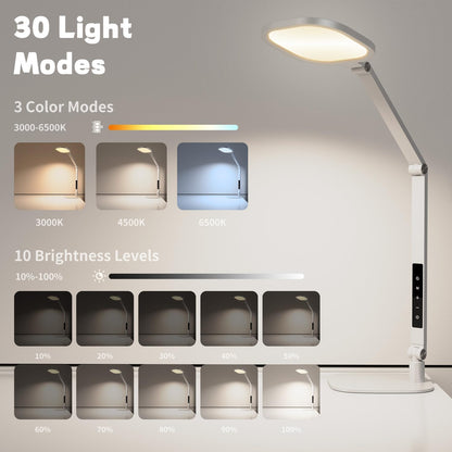LitONES LED Desk Lamp for Home Office, Professional Eye-Caring Diffused Desk Light, 3 Color 10 Brightness Computer Light, Dimmable Office Lamp with Memory & Timer Func, Metal Swing Arm Table Lamp