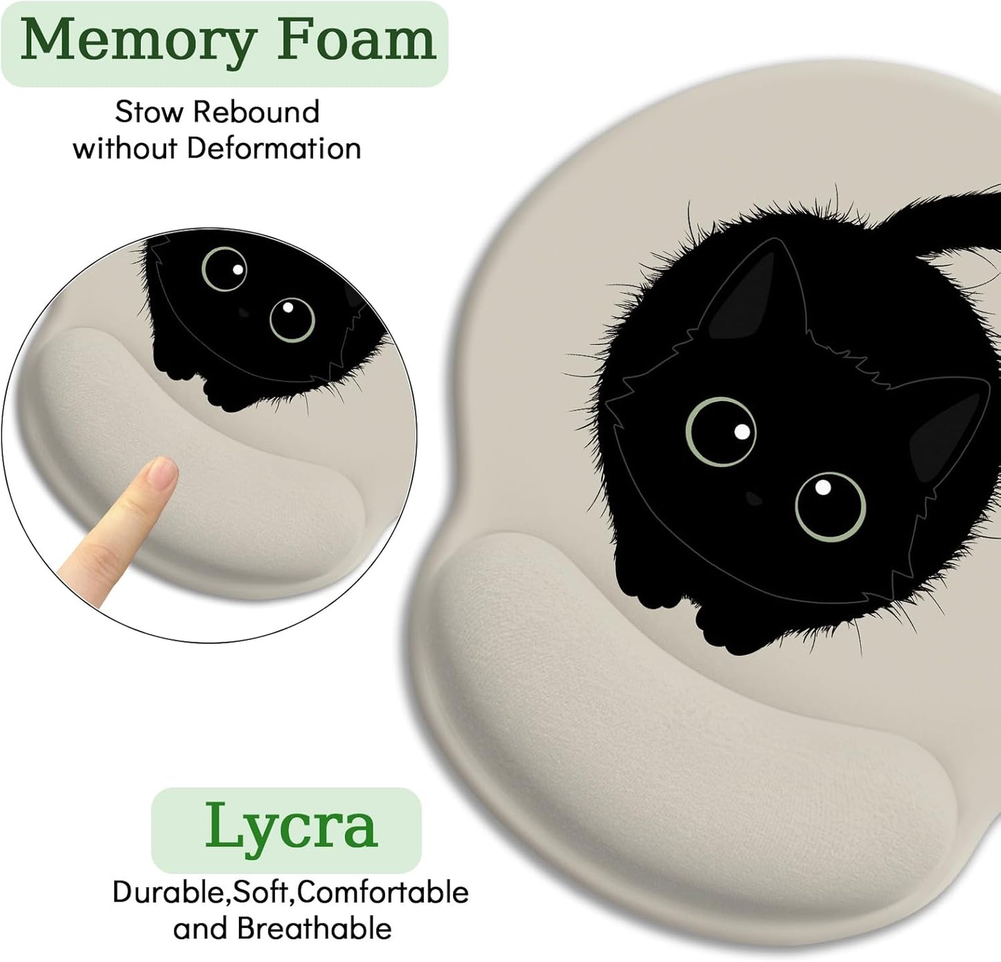 LIMKRIAN Cat Ergonomic Mouse Pad with Wrist Rest, Gaming Mouse Pad with Wrist Support, Funny Mouse Pads for Desk, Computer Mousepad with Non-Slip Pain Relief PU Base, Cute Office Desk Accessories