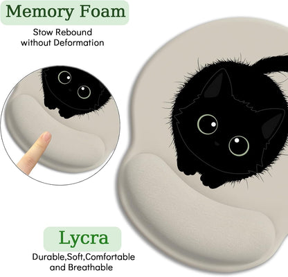 LIMKRIAN Cat Ergonomic Mouse Pad with Wrist Rest, Gaming Mouse Pad with Wrist Support, Funny Mouse Pads for Desk, Computer Mousepad with Non-Slip Pain Relief PU Base, Cute Office Desk Accessories