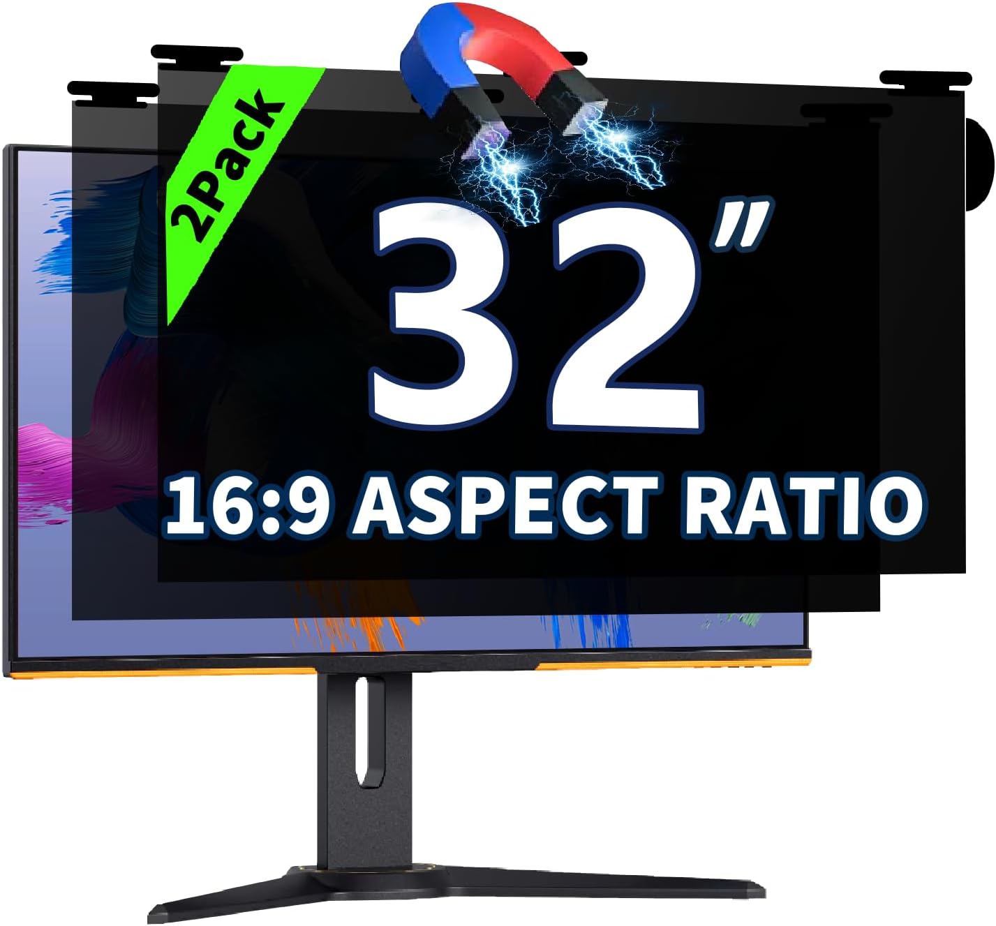 2 Pack Magnetic Hanging Computer Privacy Screen 24 Inch for 16:9 Widescreen Monitor, Removable Privacy Screen Anti Glare Blue Light Computer Screen Privacy Shield, Anti-Scratch 24in Protector Film