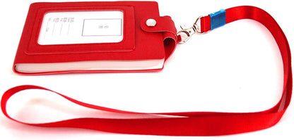 PU Leather Lanyard Meeting Notebook Neck Hanging Notepad with ID Slot and Pen, 3.5X5.1inch, Black