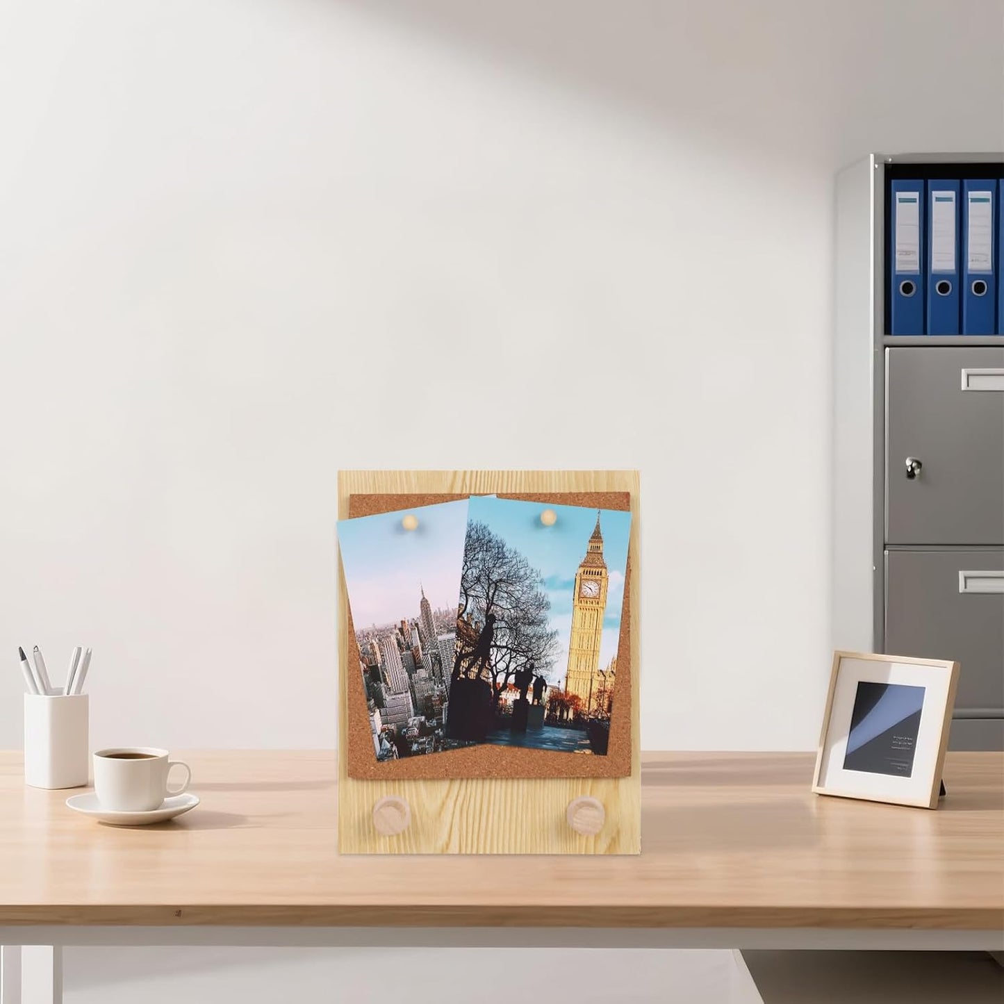 9.5x7.5inch Pin Board Cork Board, Bulletin Board Message Board with 10 PCS Wood Push Pins, Desktop Cork Display Stands for Home School Office Décor