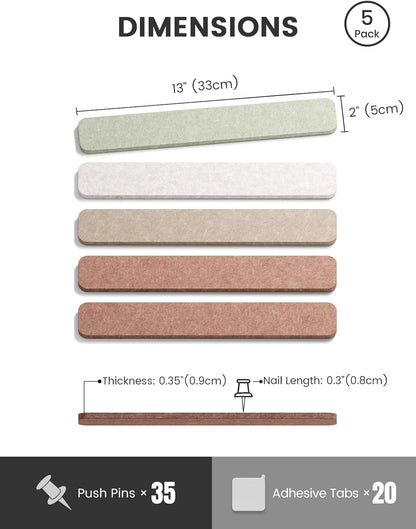 Fluxynara Cork Board Alternative Felt Strip Board 8-Pack 13"x2", Office Pin Board with 50 Push Pins, Adhesive Install for Bedroom Door & Home Office(Linen Dusk)