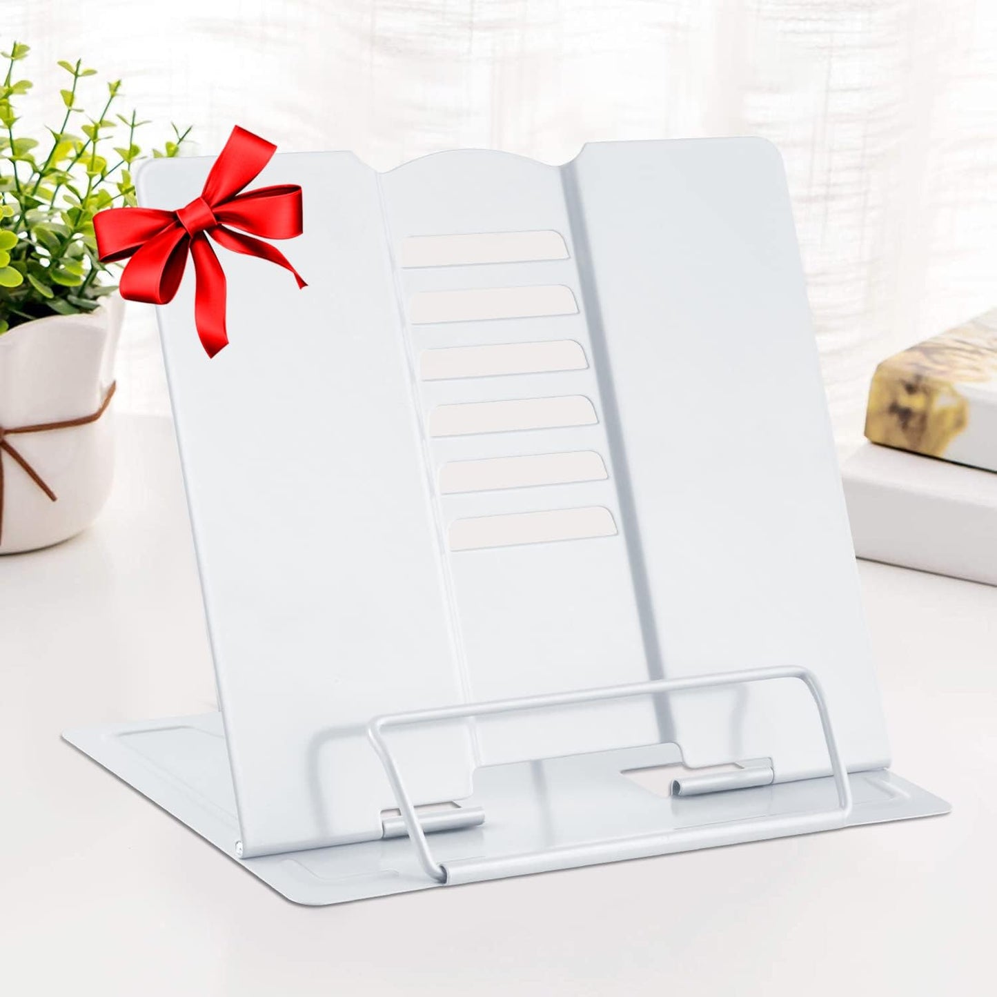 MSDADA Desk Book Stand Metal Reading Rest Book Holder Adjustable Cookbook Documents Holder Bookstands for Recipes Textbook Music Books, the First Day of School Gift for Students, Teachers (Light Blue)
