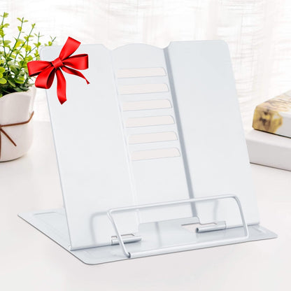 MSDADA Desk Book Stand Metal Reading Rest Book Holder Adjustable Cookbook Documents Holder Bookstands for Recipes Textbook Music Books, the First Day of School Gift for Students, Teachers (Light Blue)