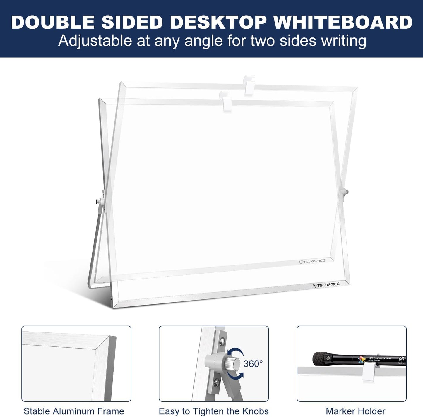 TSJ OFFICE Small White Board - 12 X 16 Inches Small Magnetic Dry Erase Board with Hooks for Wall, Desktop Whiteboard Stand 360 Degrees Revolving Double Sided for Office, Home, School, Silver