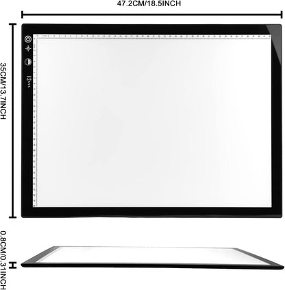 Voilamrt A3 Portable Tracing Light Box, Sketch Drawing Light Pad, Ultra-Thin LED Light Board, Dimmable Brightness Light Board, for Drawing Sketching Animation, Black, LTBVN-A3