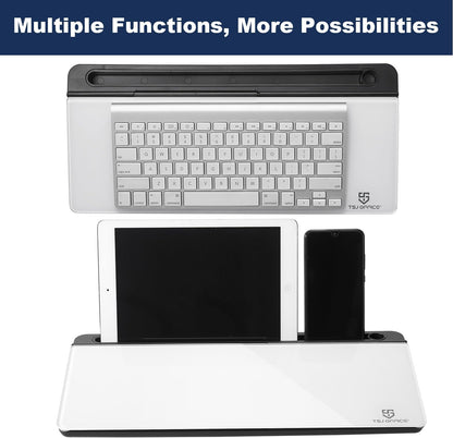 TSJ OFFICE Small Desktop Whiteboard -Glass Dry Erase Board Computer Keyboard Stand White Board Surface Pad with Drawer, Desk Organizers with Accessories for Office, Home, School Supplies - White