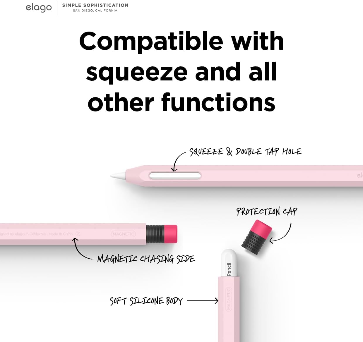 elago Compatible with Apple Pencil Pro Case & Apple Pencil 2nd Generation Case, Compatible with Magnetic Charging, Double Tap, Squeeze, Haptic (Must Read Installation Instructions) [Lovely Pink]