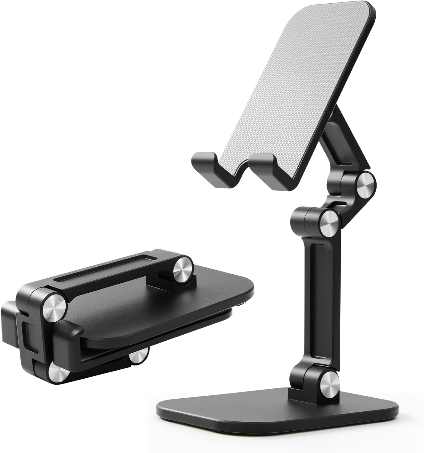 Foldable Desk Phone Stand, Adjustable Phone Holder, Heavy Non-Slip Base, Charging Hole, Thick Case Friendly Cradle for Most Smartphones, iPhone Samsung iPad Tablet Home Office Travel