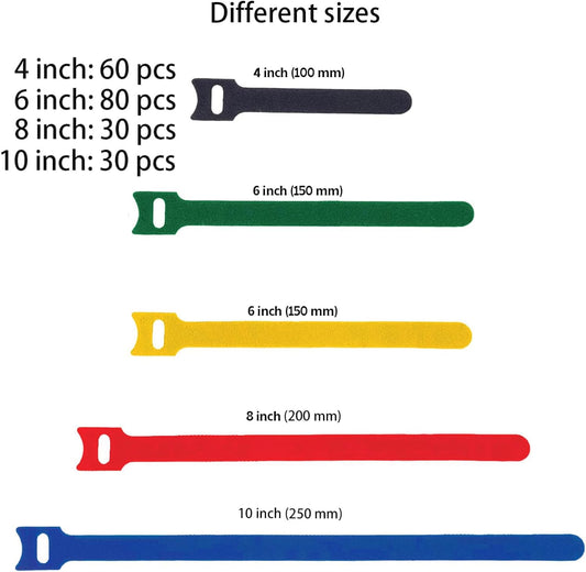 BALABALA 100PCS Cable Ties 6 Inch - Reusable Fabric Fastening Straps for Cord Management, Multi-Color Adjustable Cable Organizer for Home Office Electronics