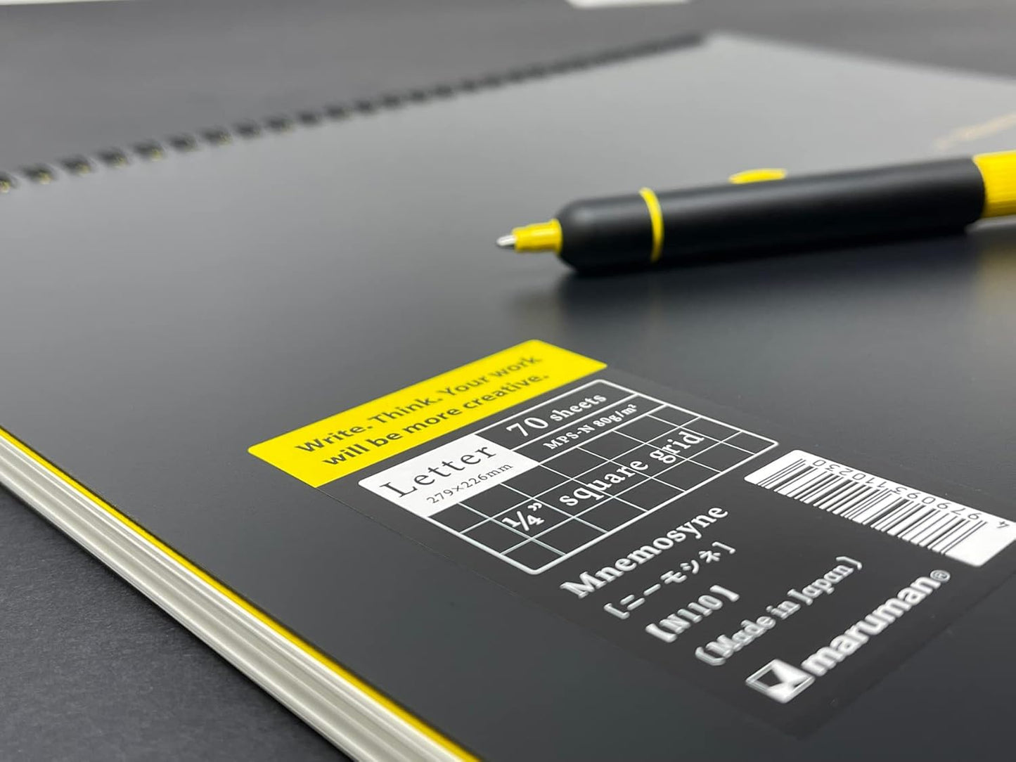 Maruman Mnemosyne Lined Notebook- Vertical A5, 5.83" x 8.27", 70 Sheets / 140 Pages, 7mm College Ruled With Center Line Journal, Perforated Pages & Wire-Bound to Lay Flat, Black, Made in Japan - Colors A